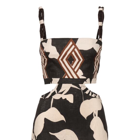 Johanna Ortiz Dinastia Del Tropico Embroidered Linen Maxi Dress - XS Black - Picture 7 of 7